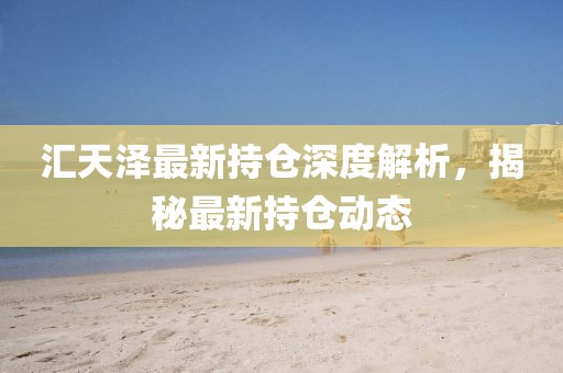 匯天澤最新持倉深度解析,揭秘最新持倉動態