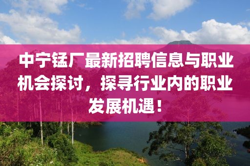 中寧錳廠最新招聘信息與職業機會探討,探尋行業內的職業發展機遇!
