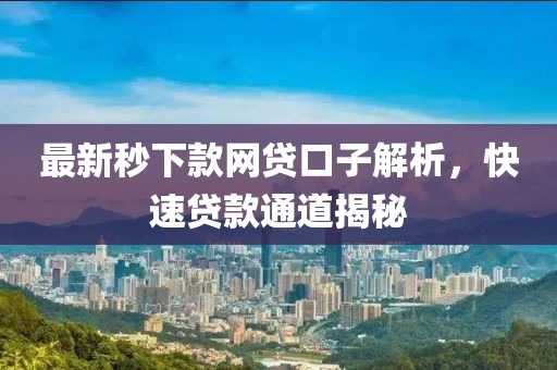 最新秒下款網貸口子解析,快速貸款通道揭秘